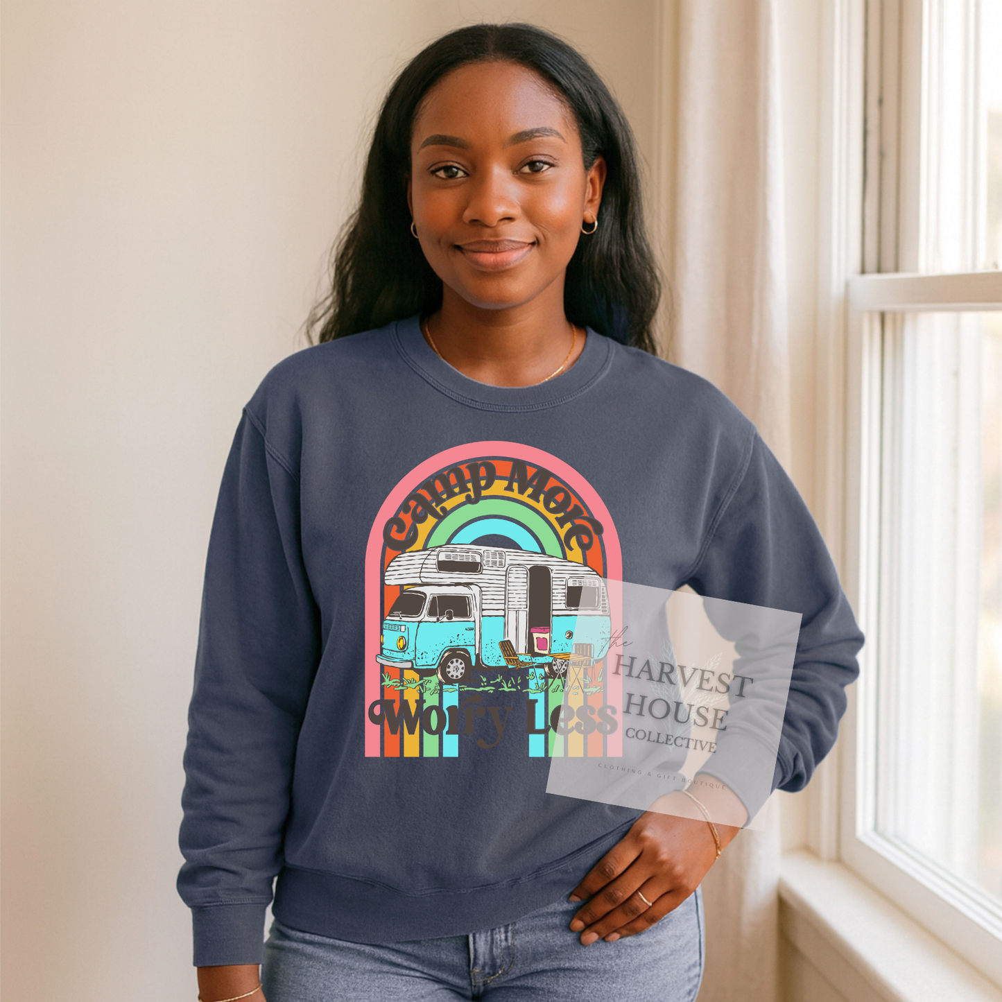 Camp More Worry Less Comfort Color Crewneck