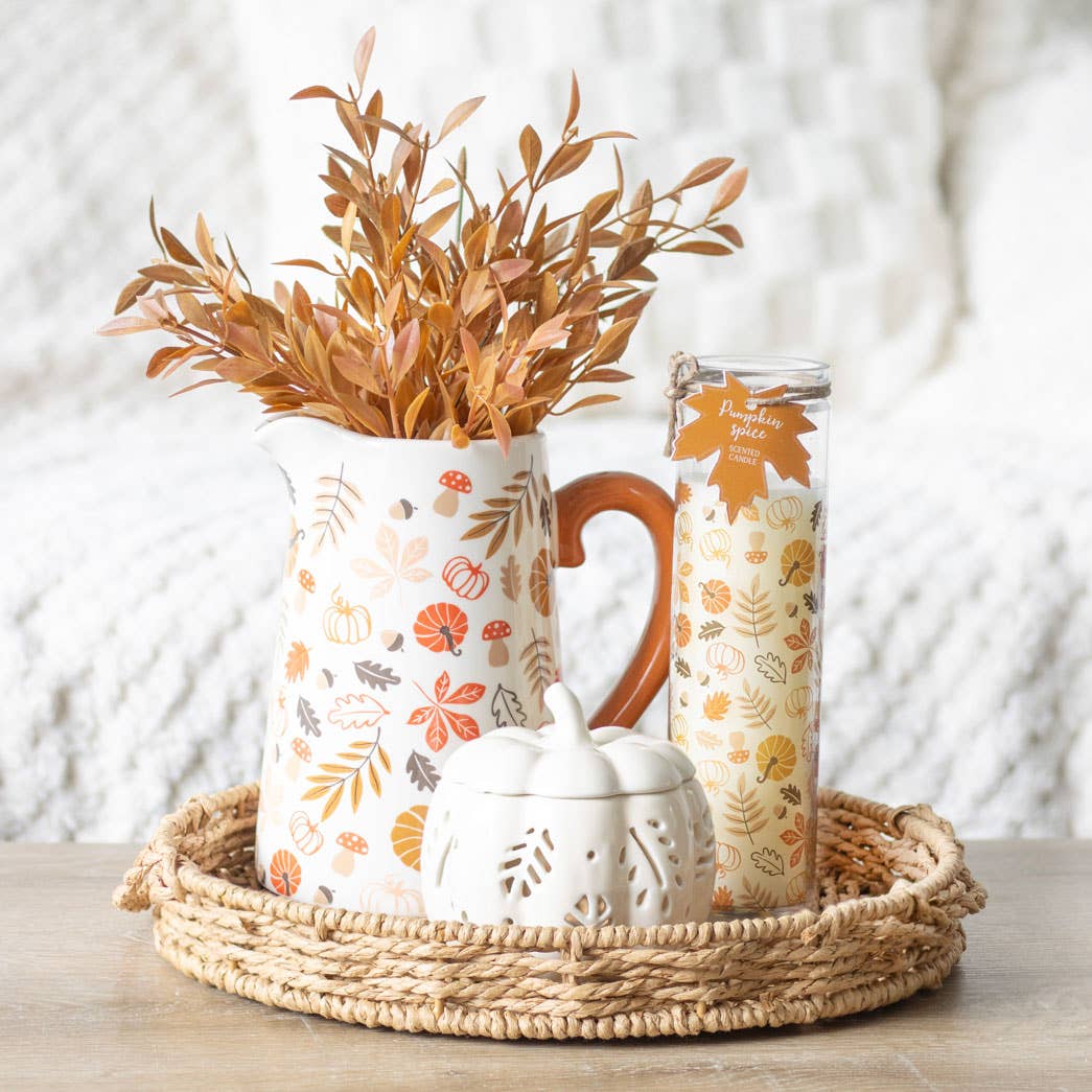 Fall and Autumn Leaves and Pumpkin Ceramic Flower Jug