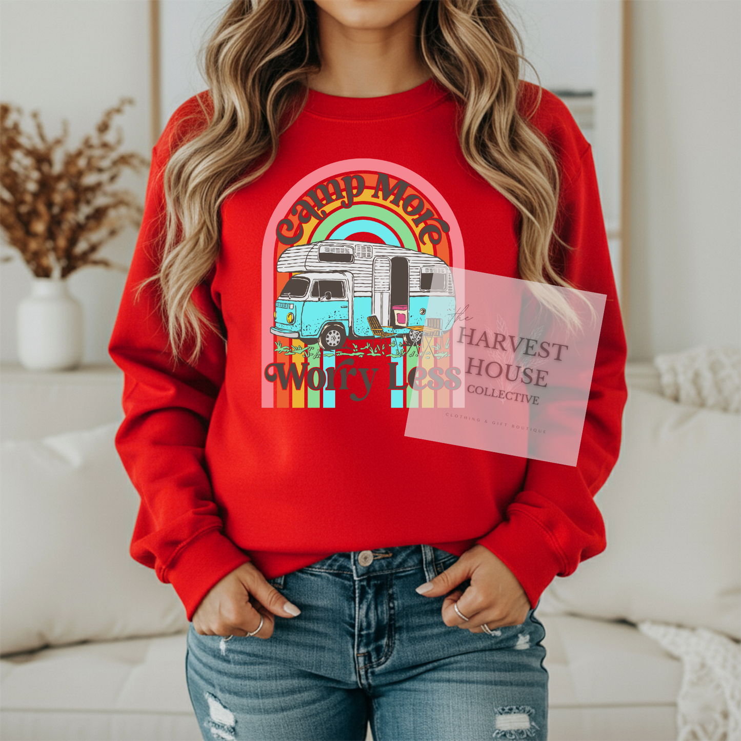 Camp More Worry Less Gildan Crewneck & Hoodie