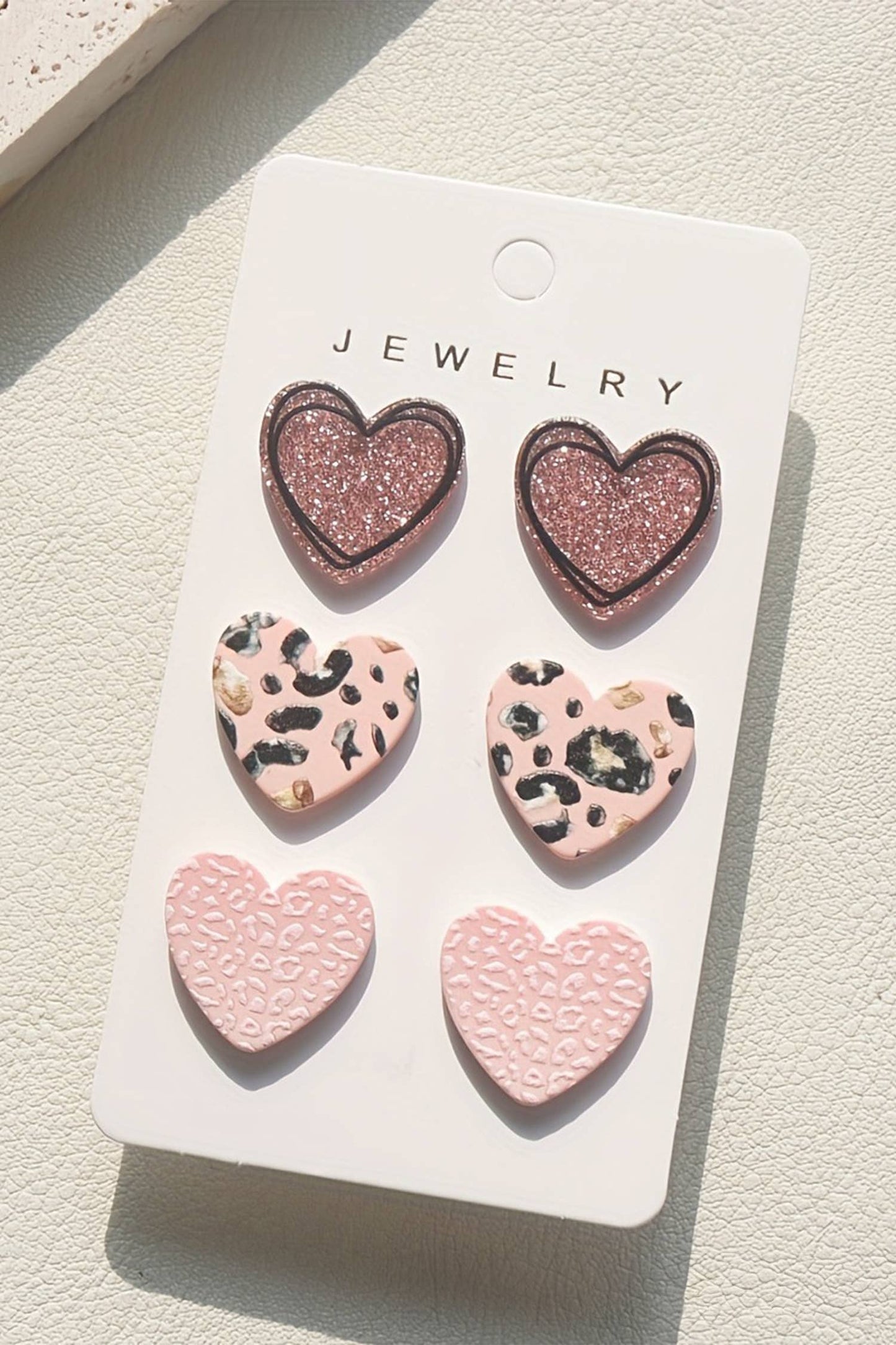 Glitter & Leopard Print Heart-Shaped Earrings Set