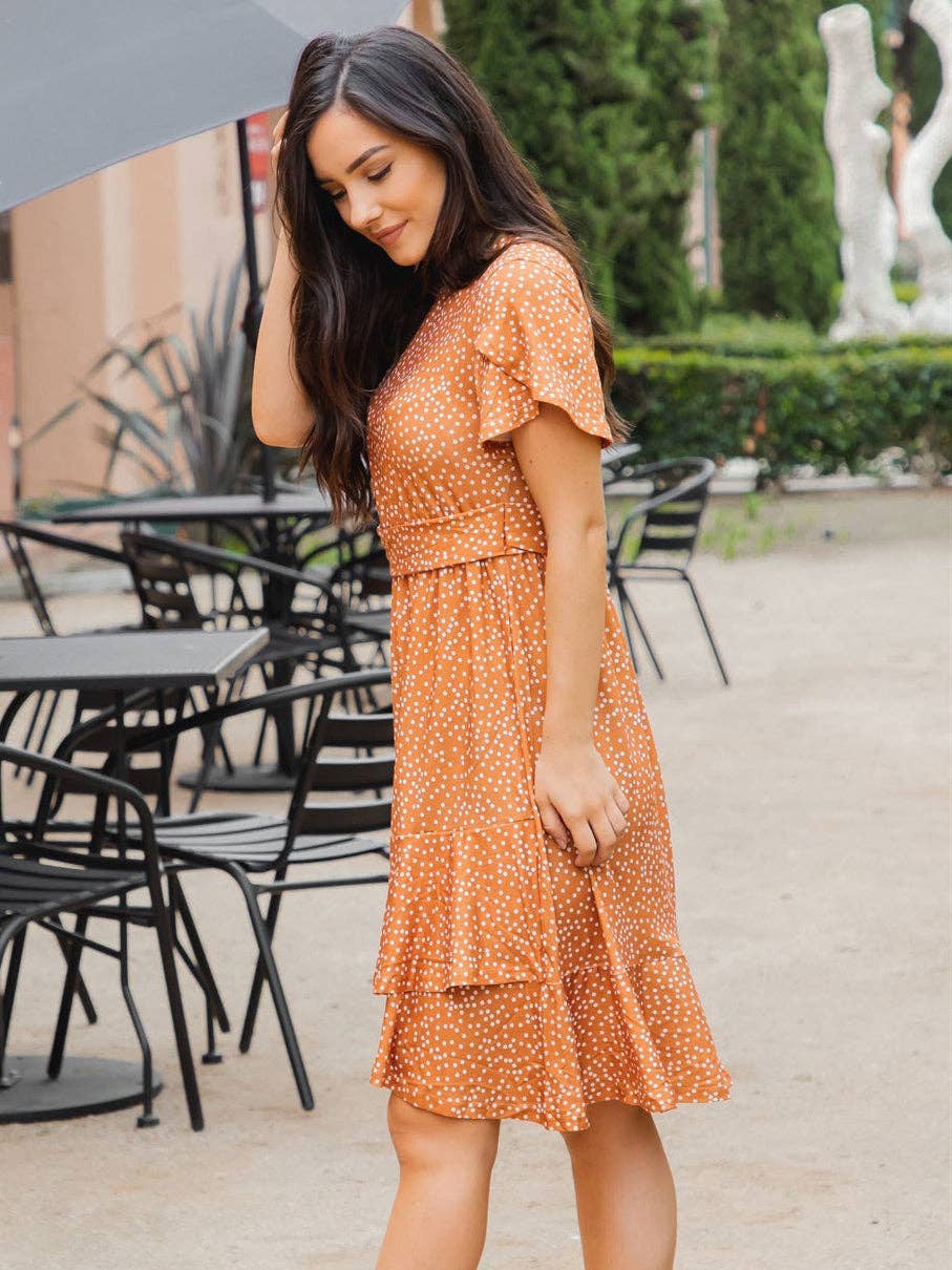 Patterned Belted Waist Tulip Sleeve Katie Dress