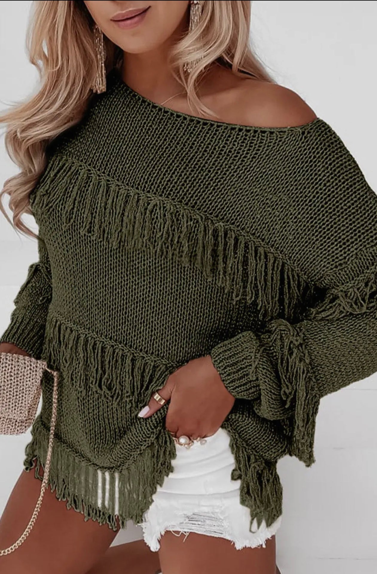 Green Fringe Sweater