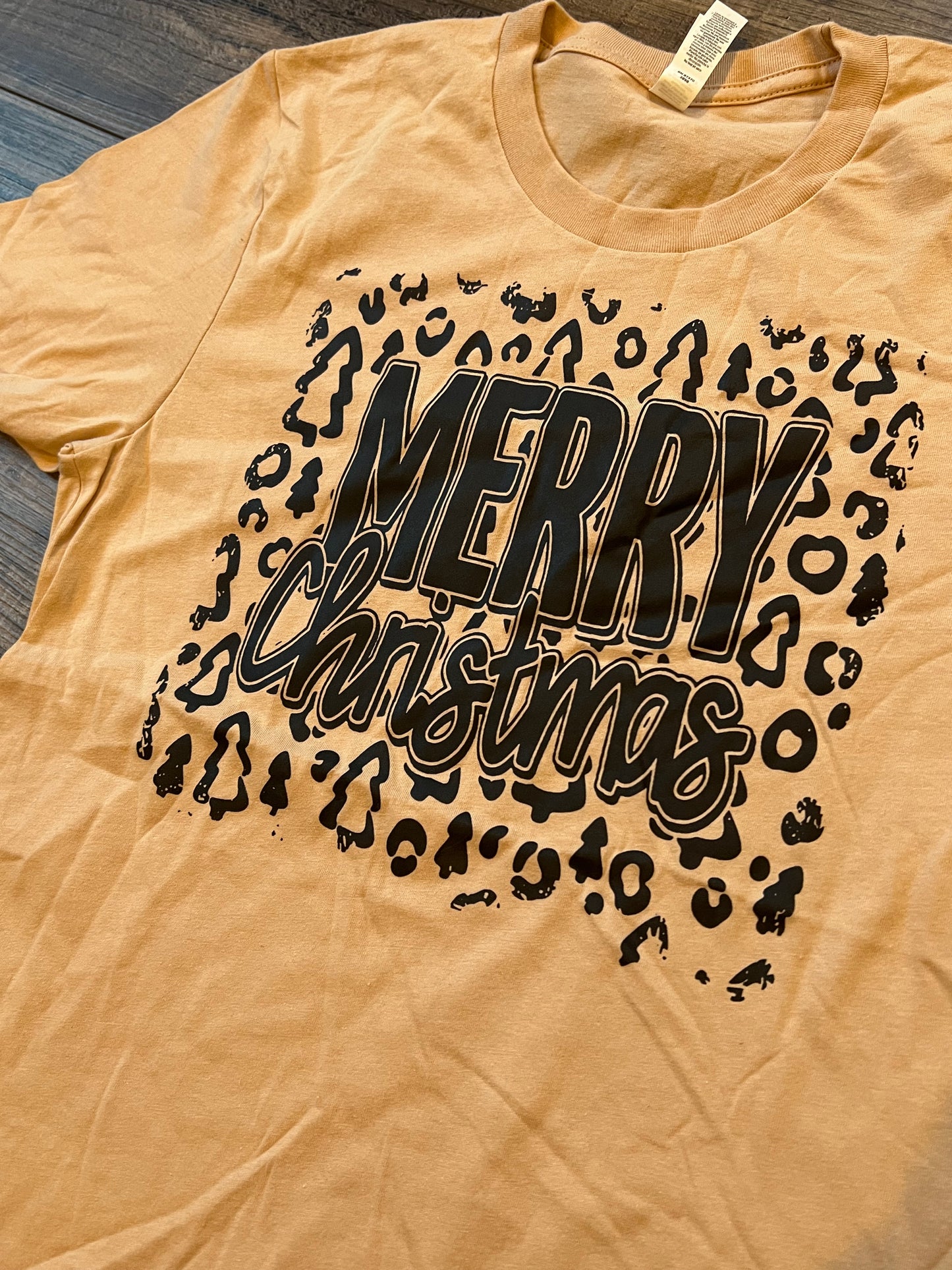 Black Print Merry Christmas Cheetah Tree Shirt