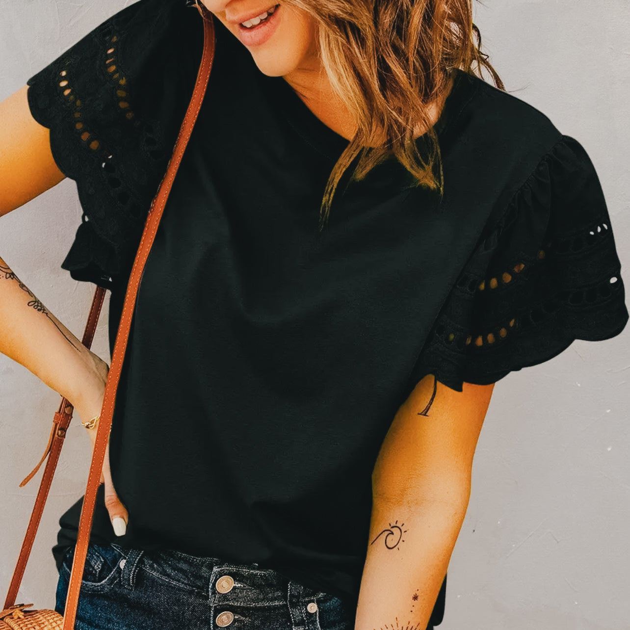 Black Eyelet Top