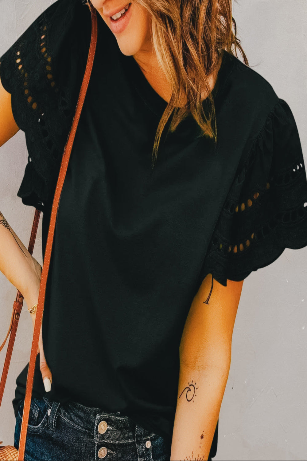 Black Eyelet Top