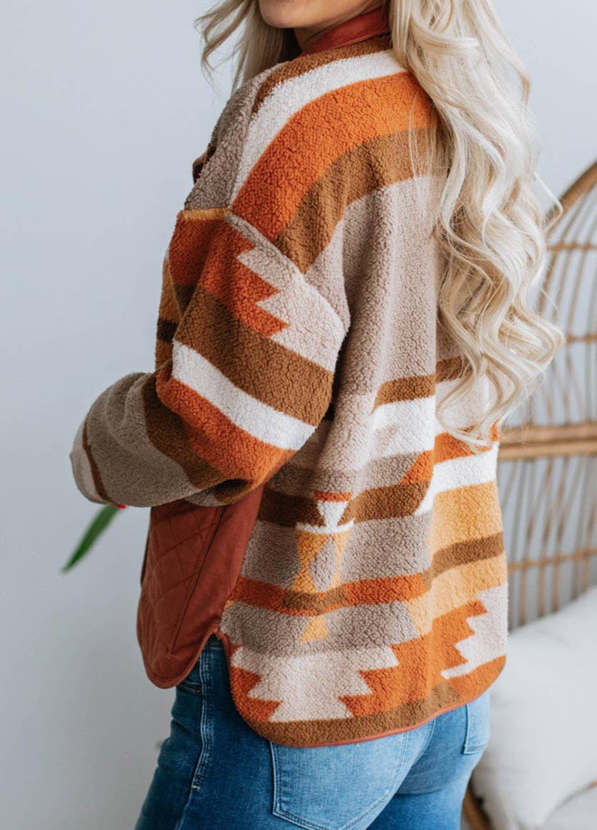 Aztec Sherpa Jacket w/Quilted Pockets