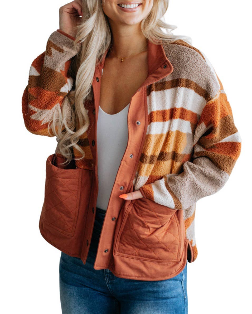 Aztec Sherpa Jacket w/Quilted Pockets