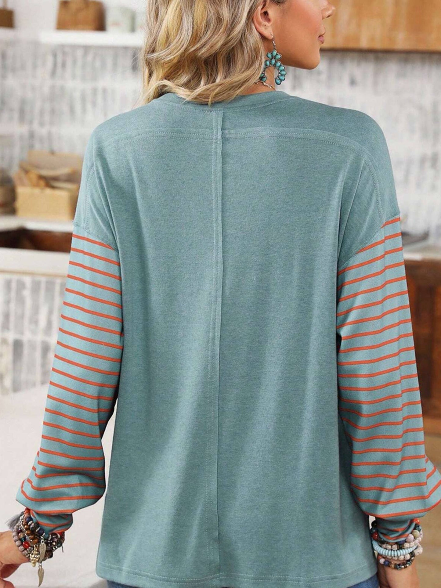 Round Neck Casual Striped Long Sleeve Shirt
