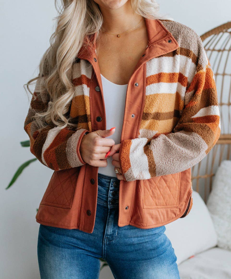 Aztec Sherpa Jacket w/Quilted Pockets