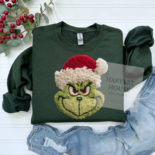 Mean Green Guy Faux Chenille Sweatshirt