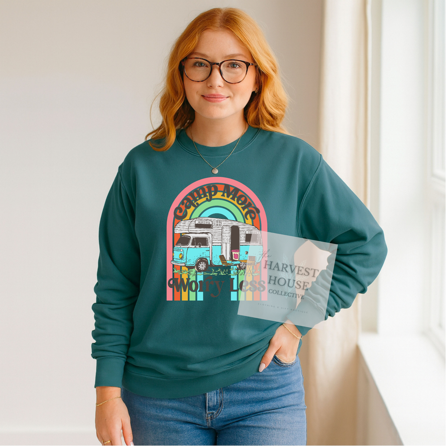 Camp More Worry Less Comfort Color Crewneck