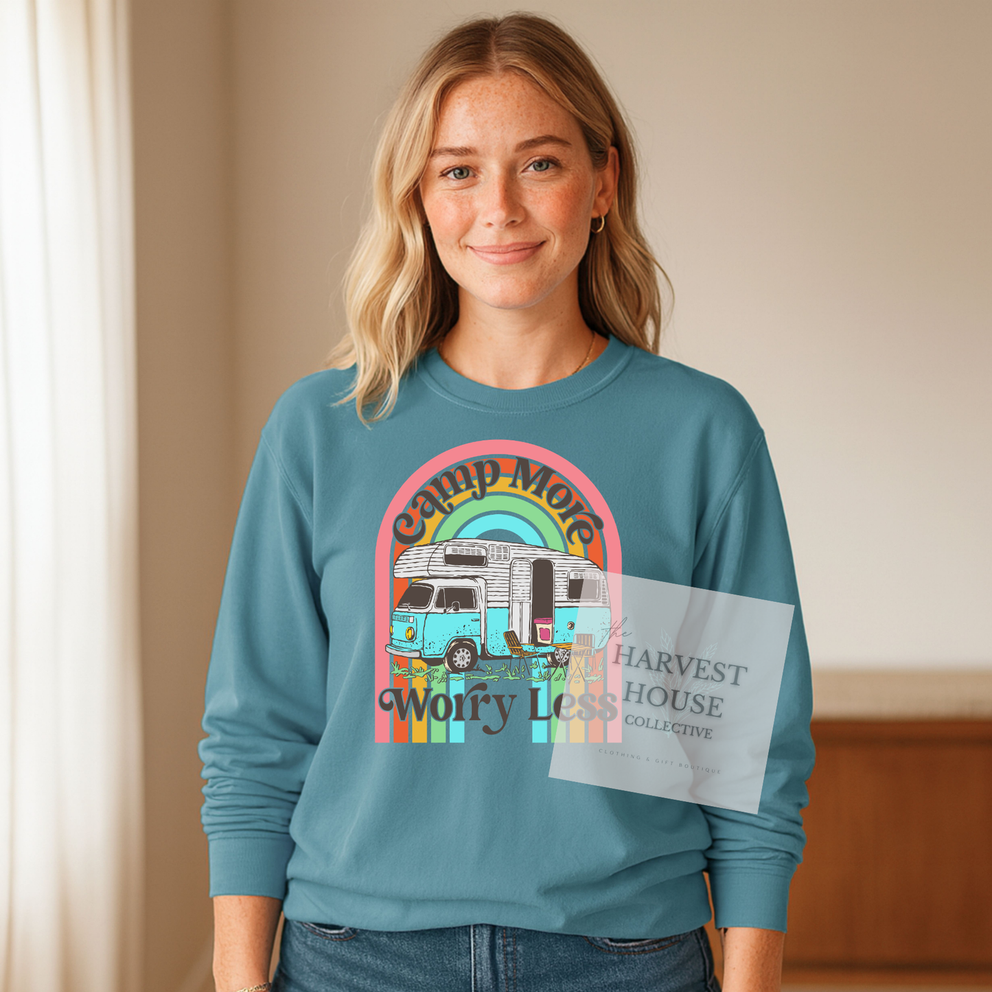 Camp More Worry Less Comfort Color Crewneck