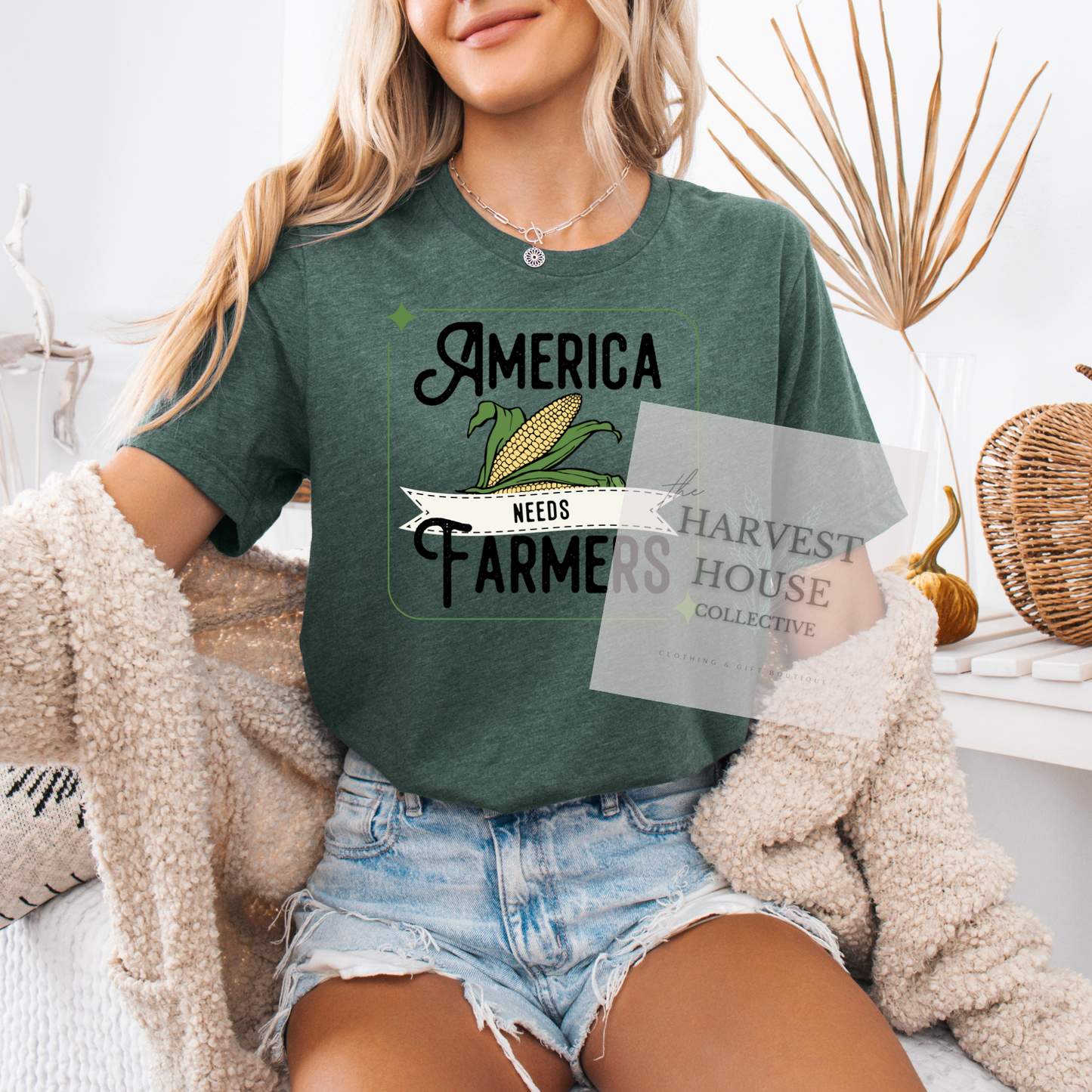 America Needs Farmers Black Writing Bella Canvas Tee