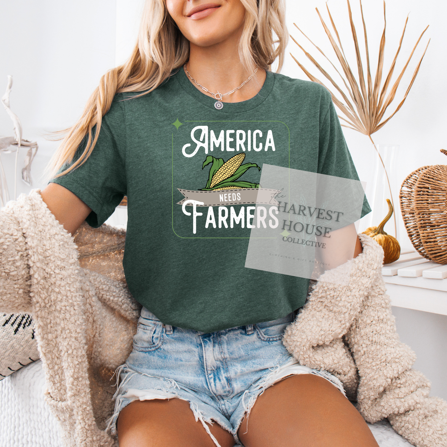 America Needs Farmers White Writing Bella Canvas Tee