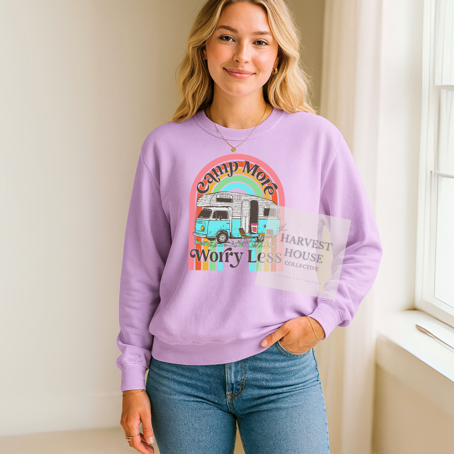 Camp More Worry Less Comfort Color Crewneck