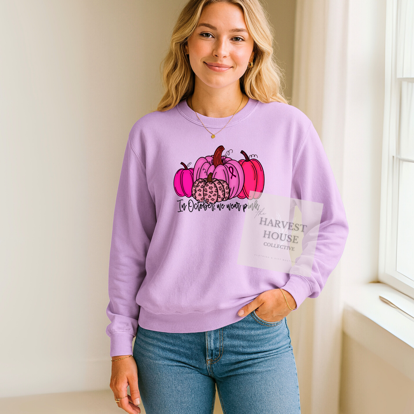 In October We Wear Pink Comfort Color Crewneck
