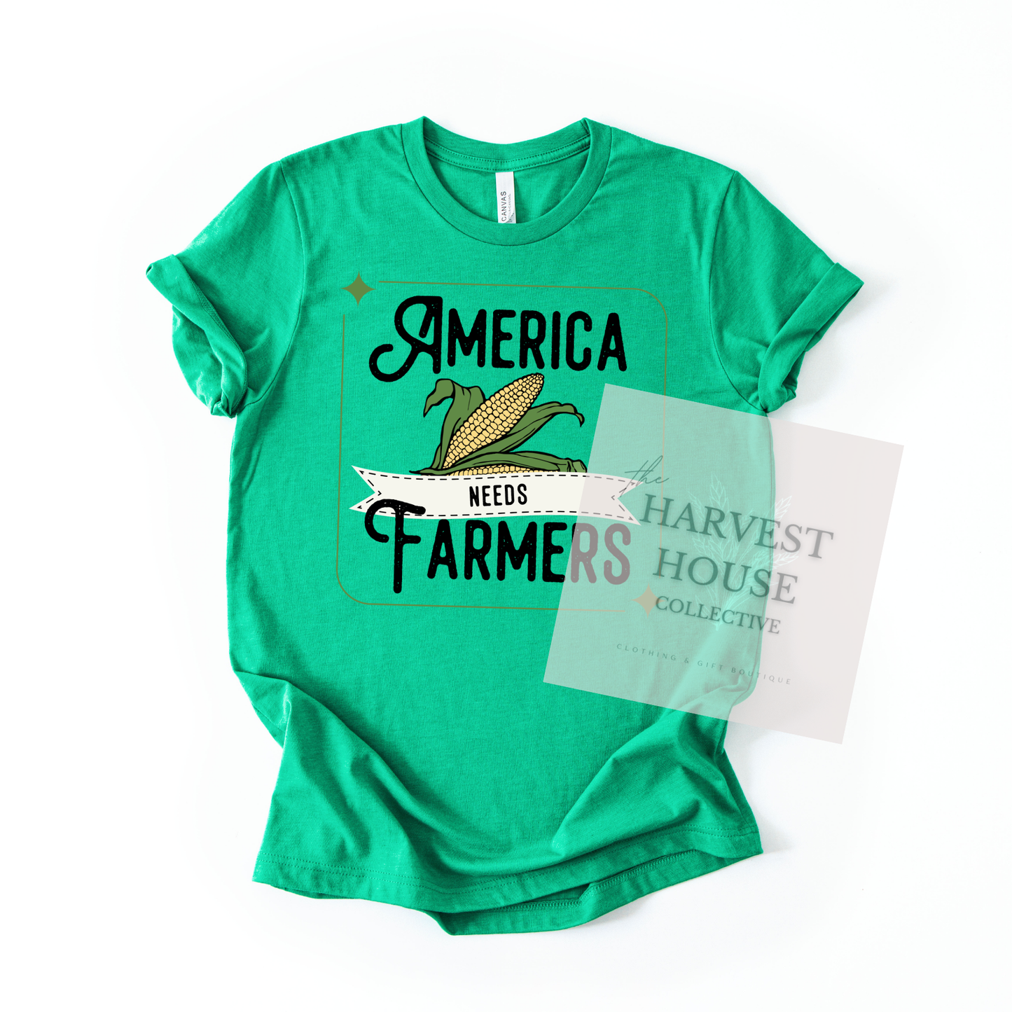 America Needs Farmers Black Writing Bella Canvas Tee