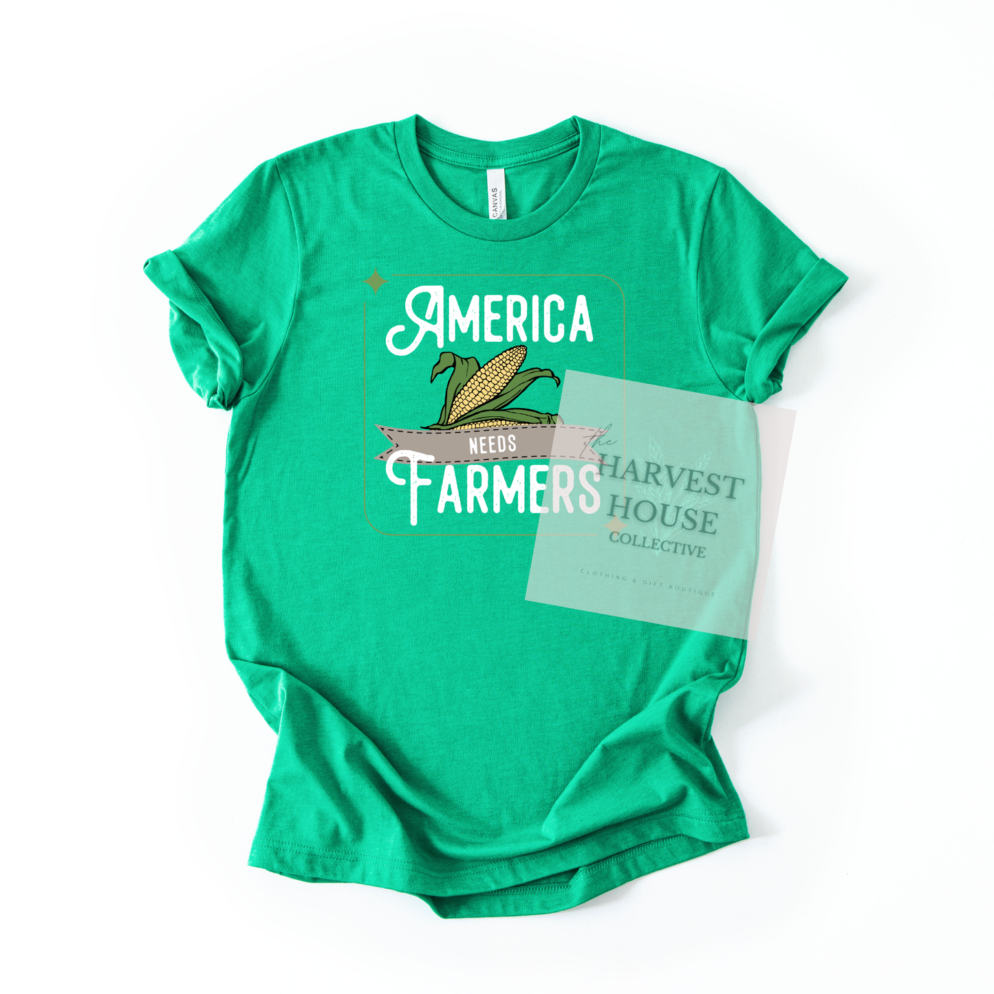 America Needs Farmers White Writing Bella Canvas Tee