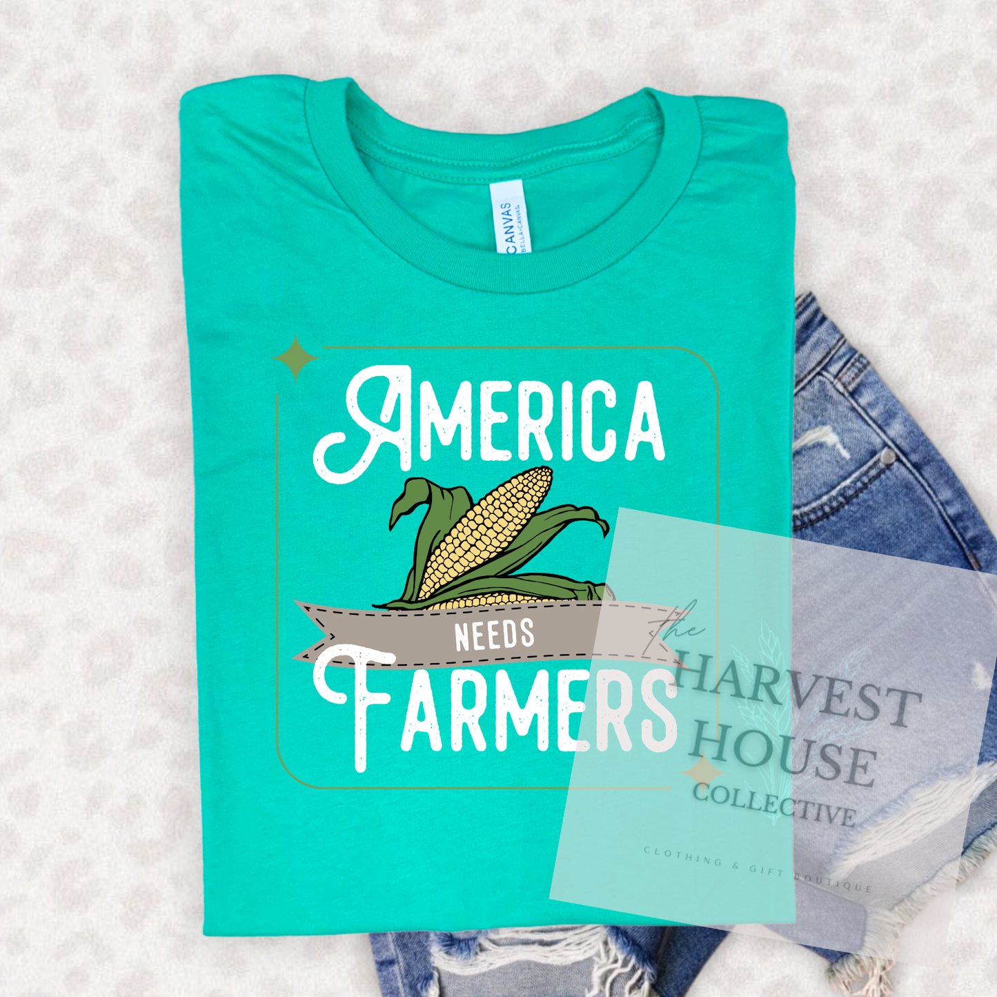 America Needs Farmers White Writing Bella Canvas Tee