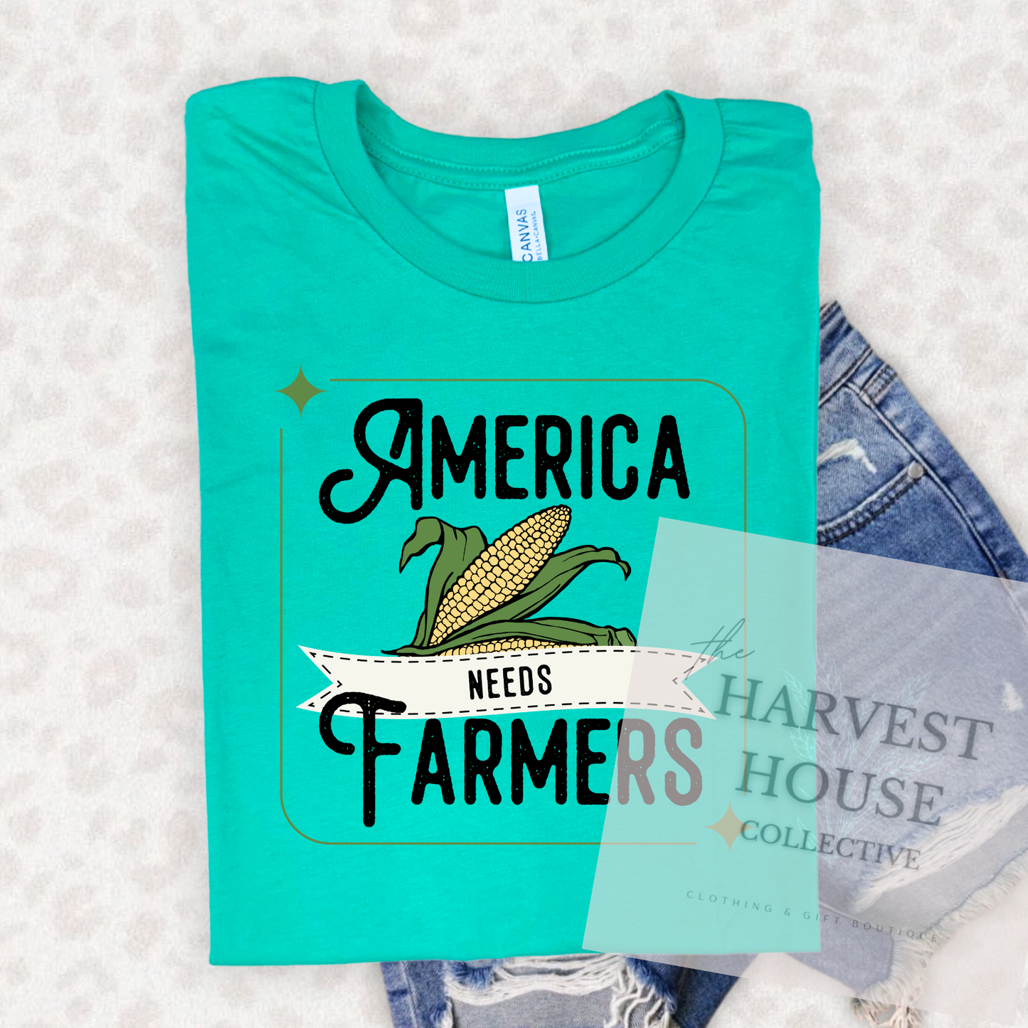 America Needs Farmers Black Writing Bella Canvas Tee