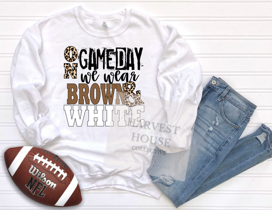 On Gameday We Wear Brown and White Shirt