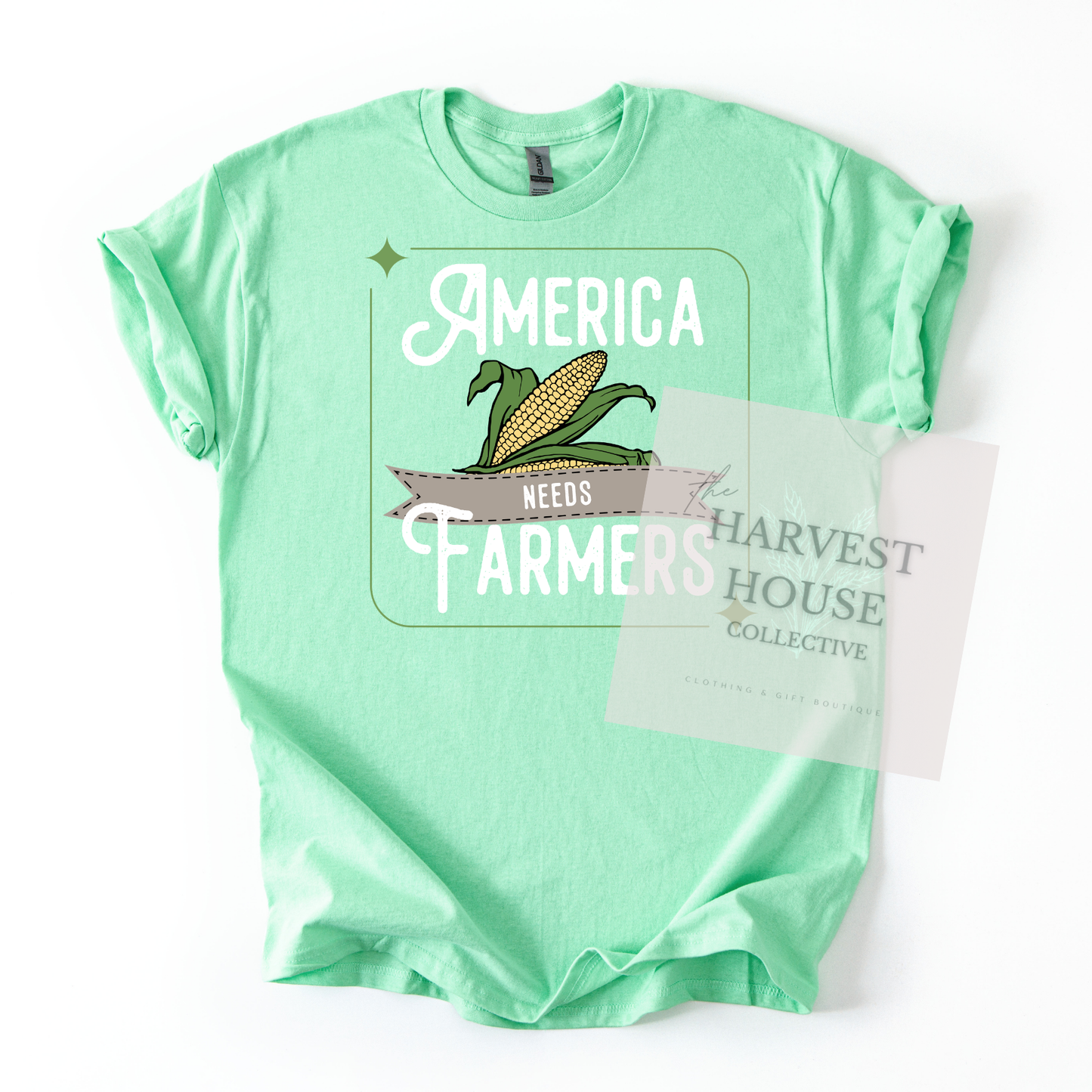 America Needs Farmers White Writing Bella Canvas Tee