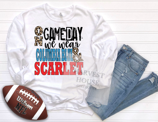 On Gameday We Wear Columbia Blue and Scarlet Shirt