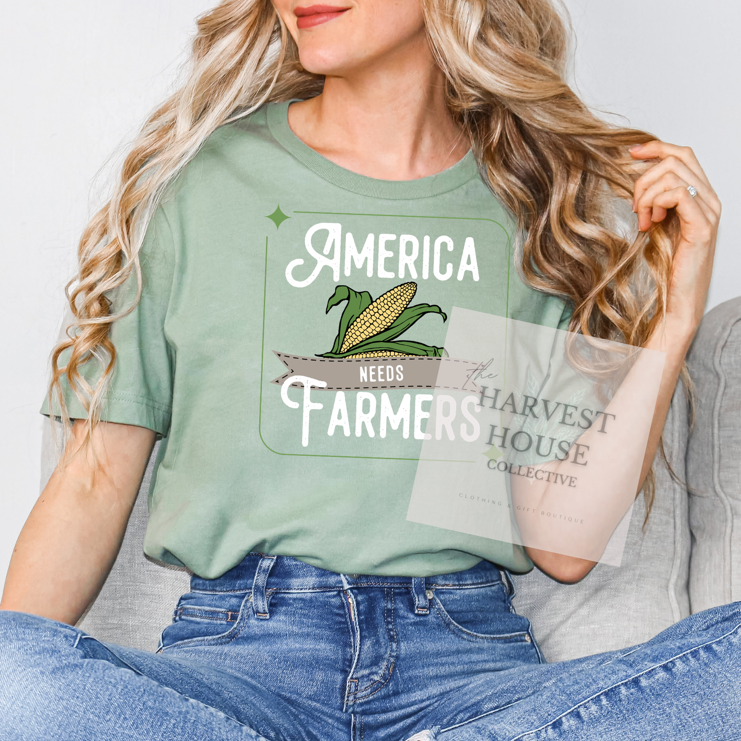 America Needs Farmers White Writing Bella Canvas Tee