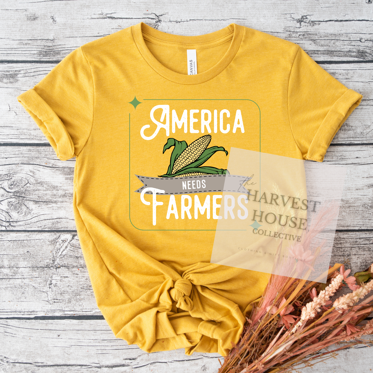 America Needs Farmers White Writing Bella Canvas Tee