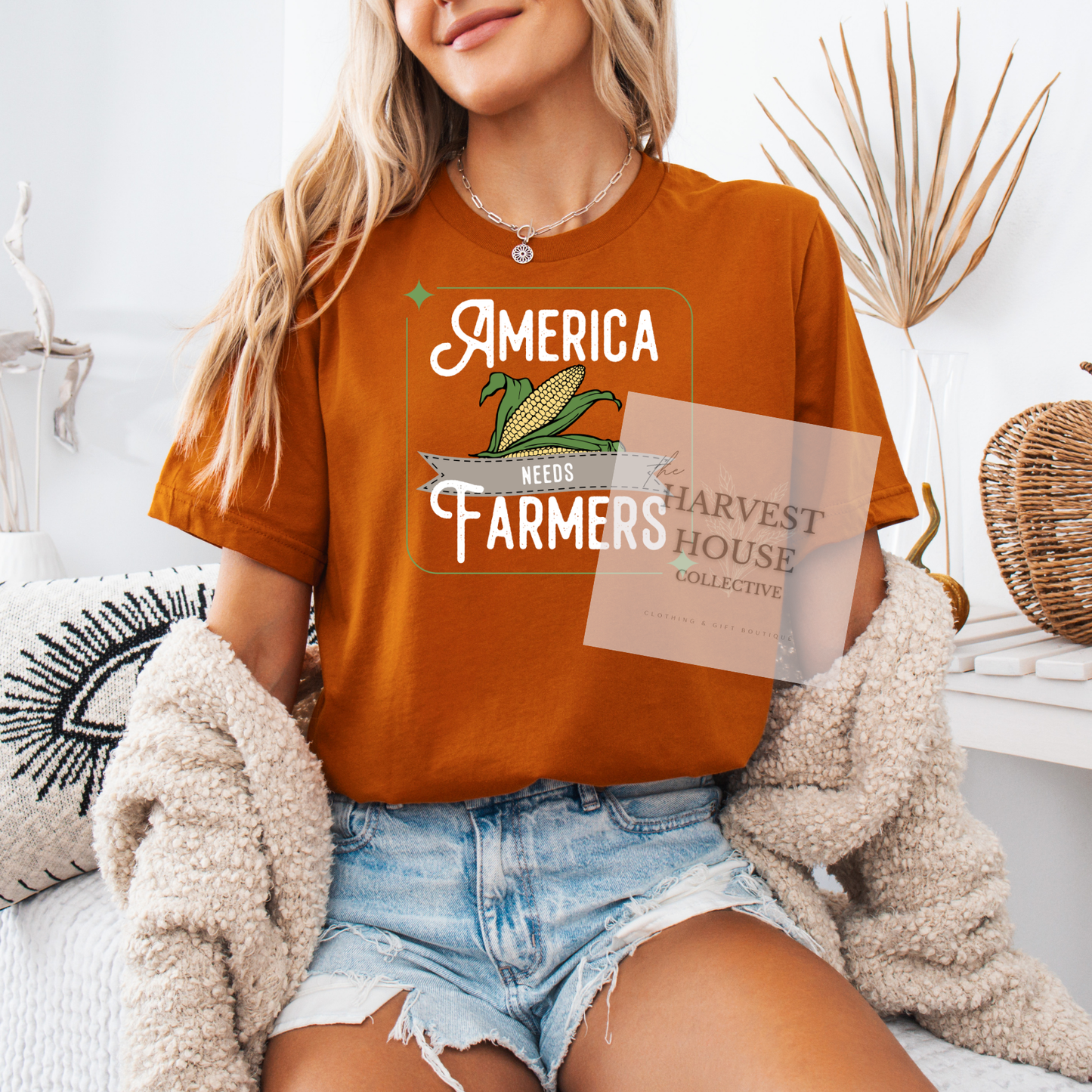 America Needs Farmers White Writing Bella Canvas Tee