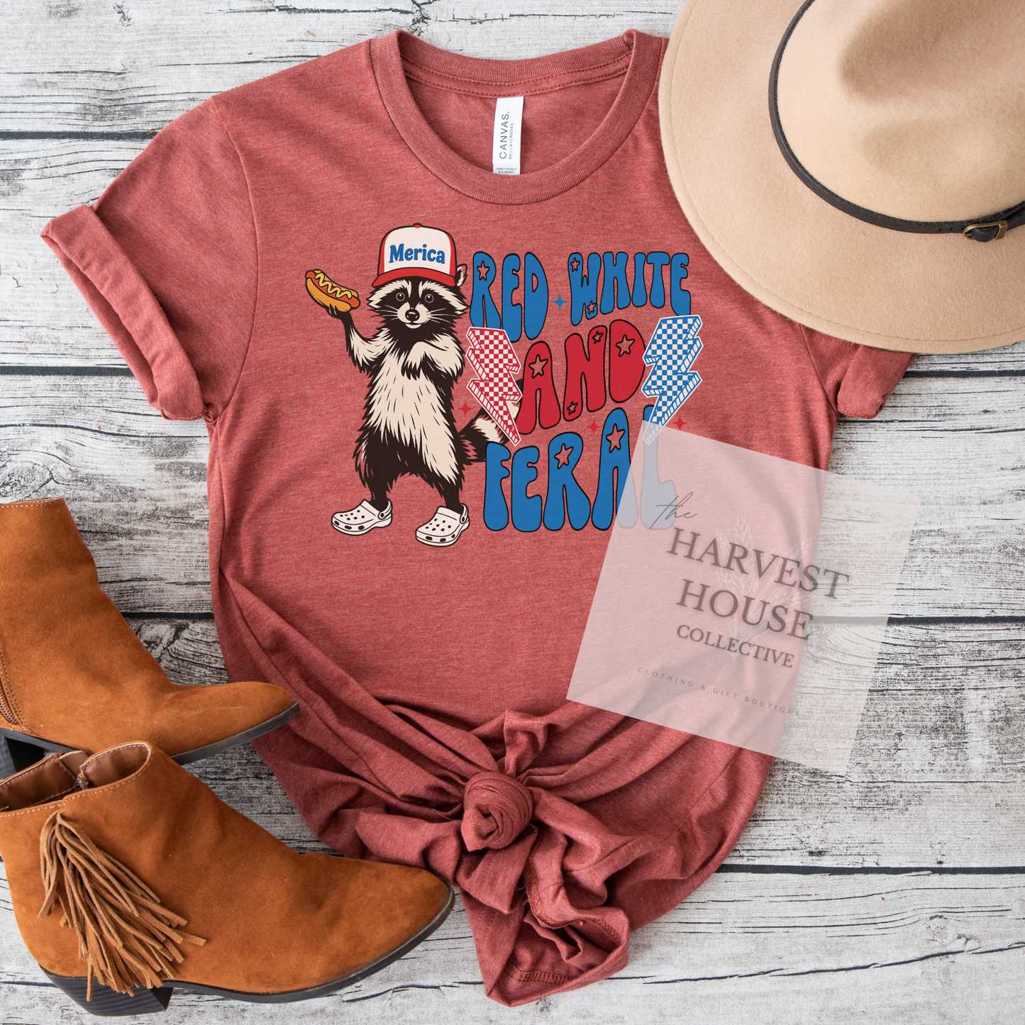 Red White And Feral Bella Canvas Tee