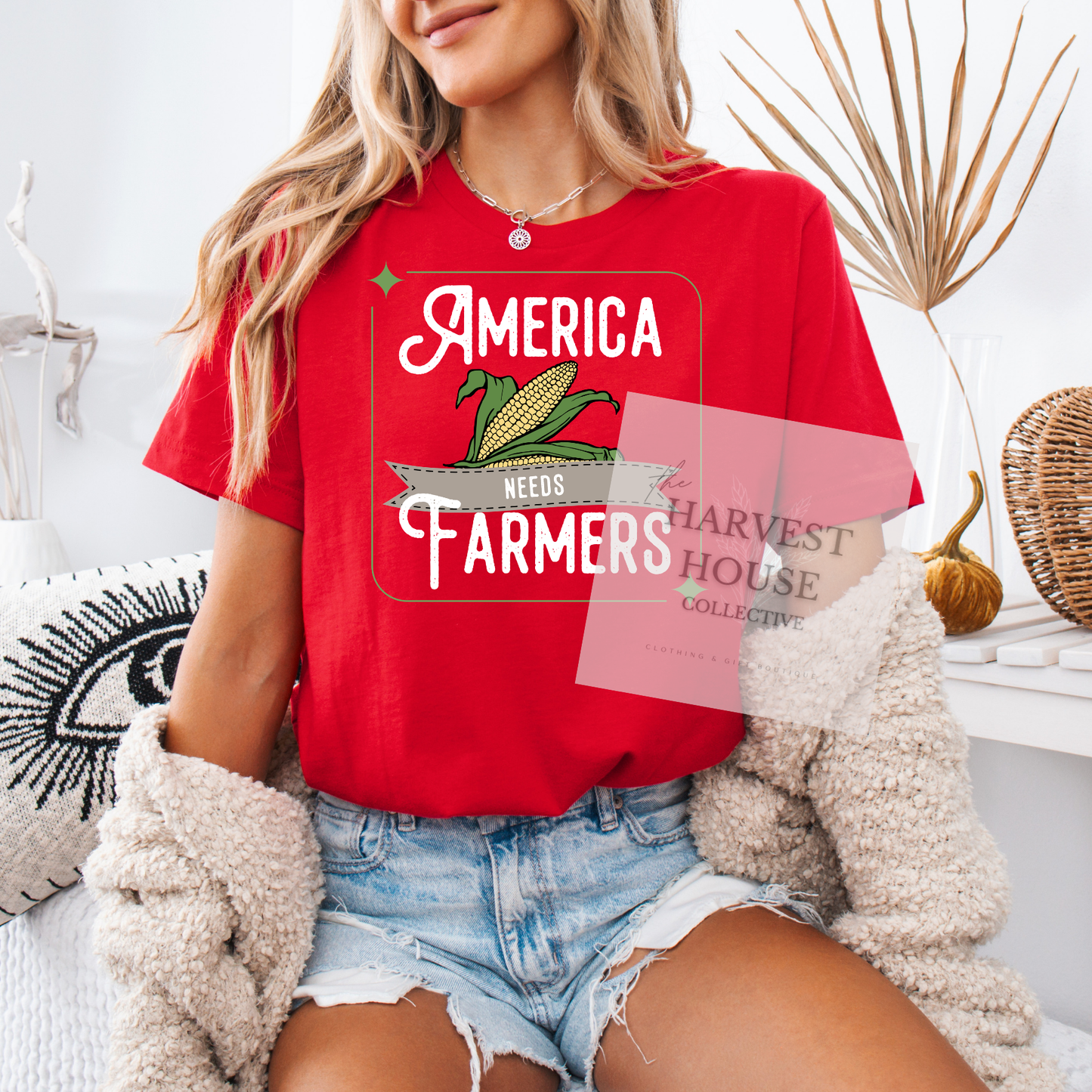 America Needs Farmers White Writing Bella Canvas Tee