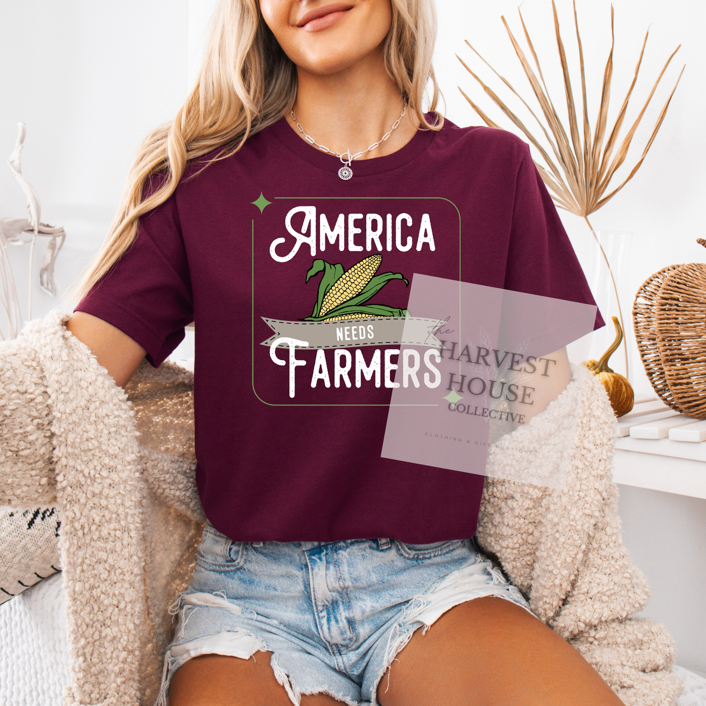 America Needs Farmers White Writing Bella Canvas Tee