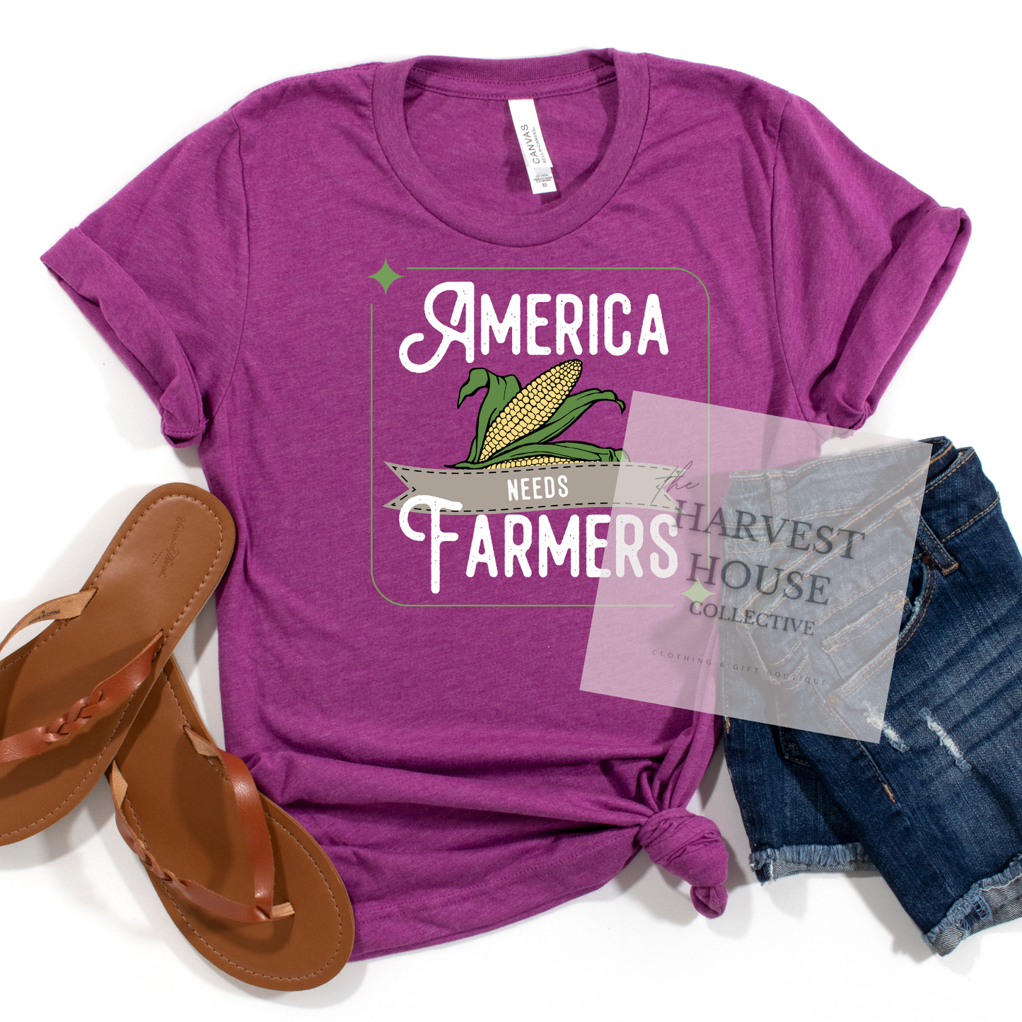 America Needs Farmers White Writing Bella Canvas Tee