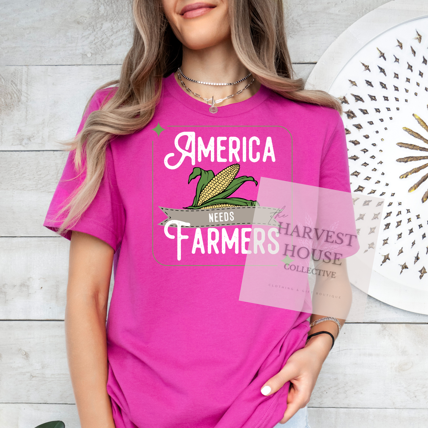 America Needs Farmers White Writing Bella Canvas Tee