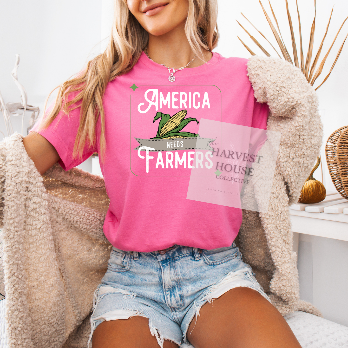 America Needs Farmers White Writing Bella Canvas Tee
