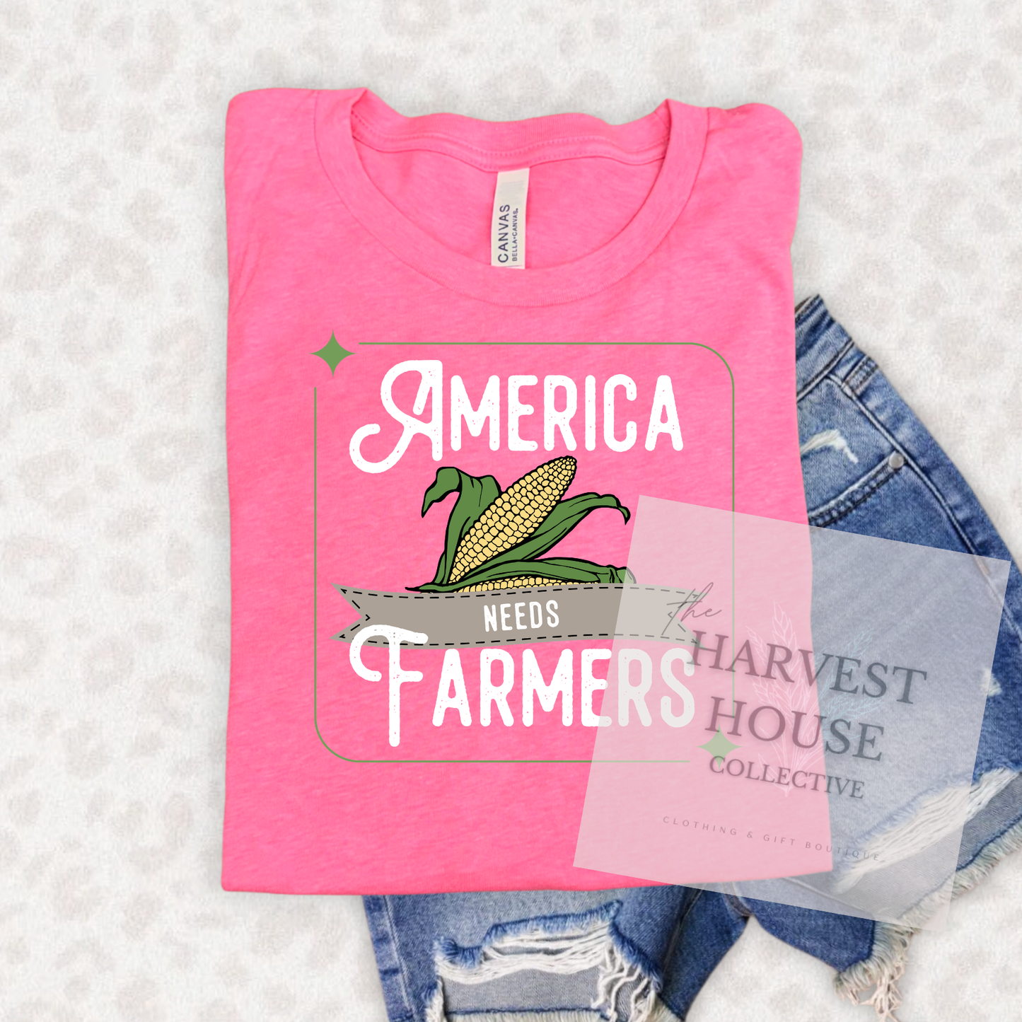 America Needs Farmers White Writing Bella Canvas Tee