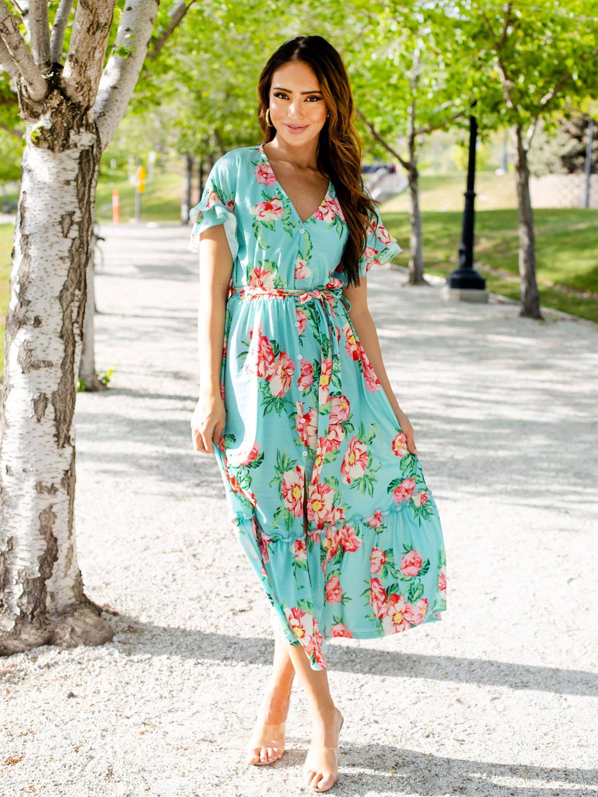 Floral Pattern Tie Waist Whitney Dress