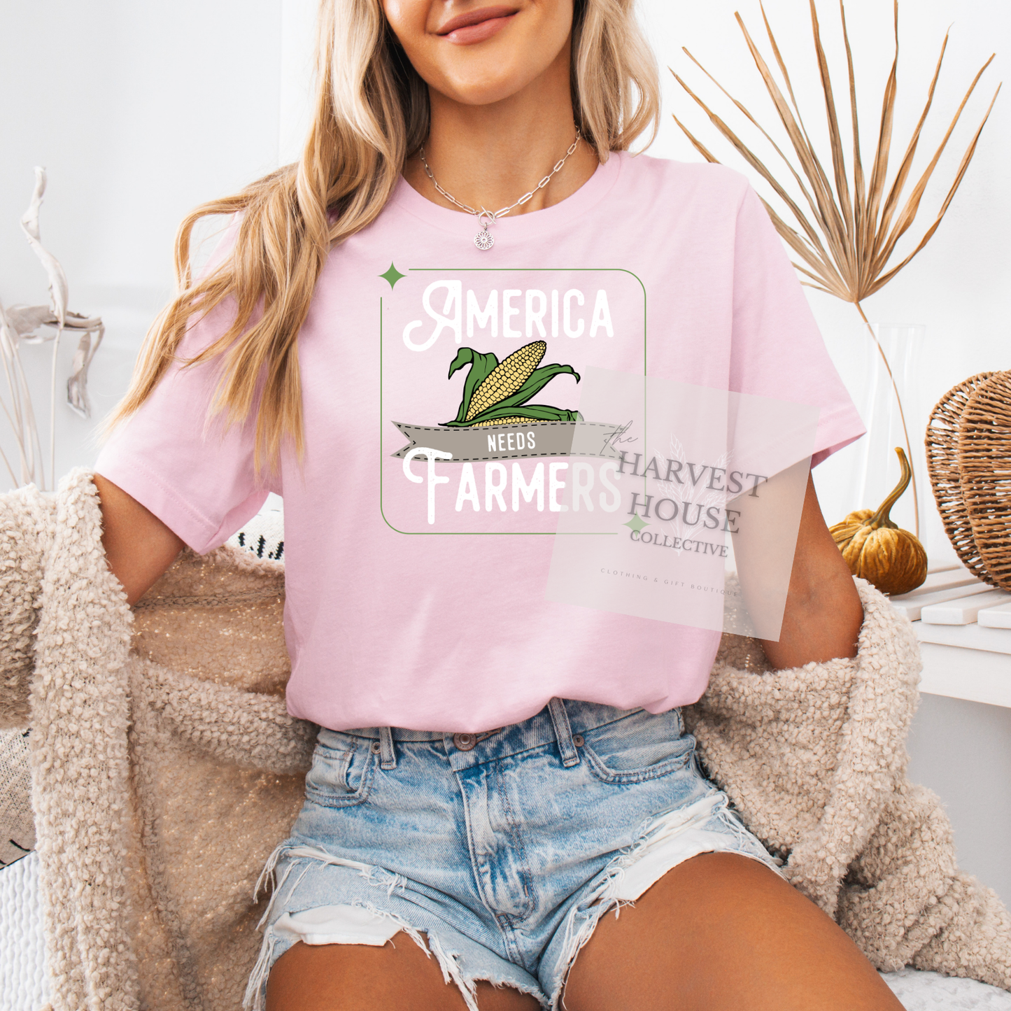America Needs Farmers White Writing Bella Canvas Tee
