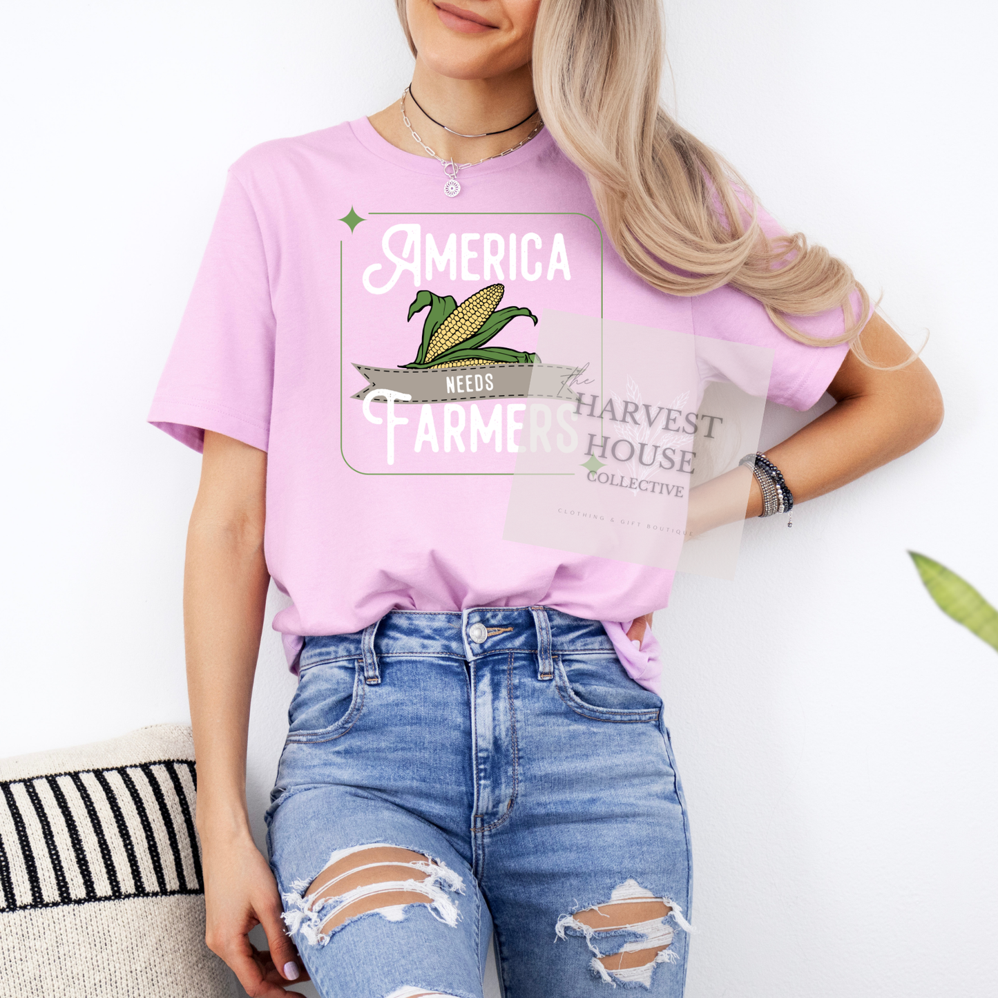America Needs Farmers White Writing Bella Canvas Tee