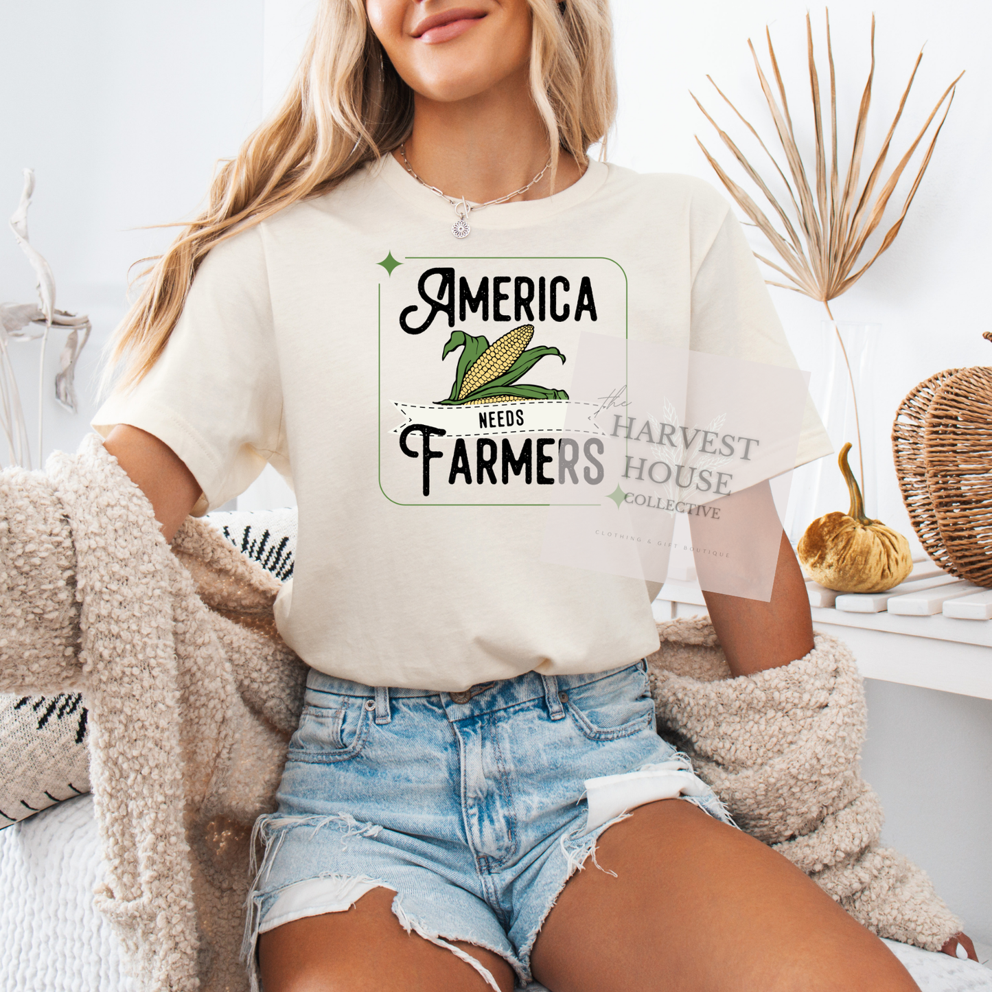 America Needs Farmers Black Writing Bella Canvas Tee