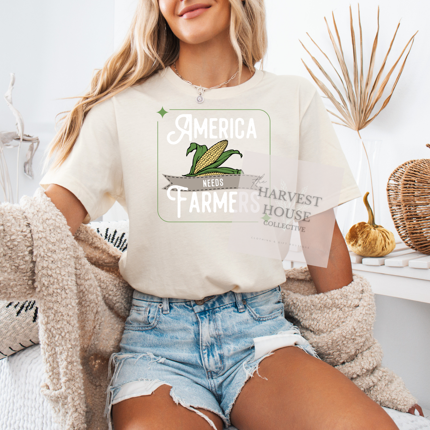 America Needs Farmers White Writing Bella Canvas Tee