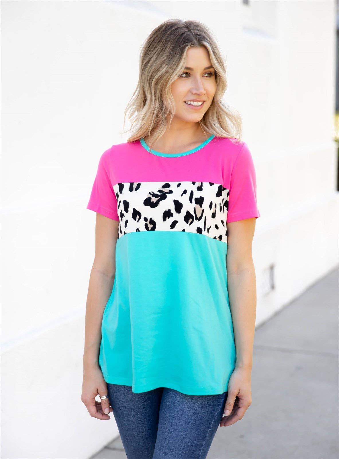 Animal Print Colorblock Saylor Top | S-3X