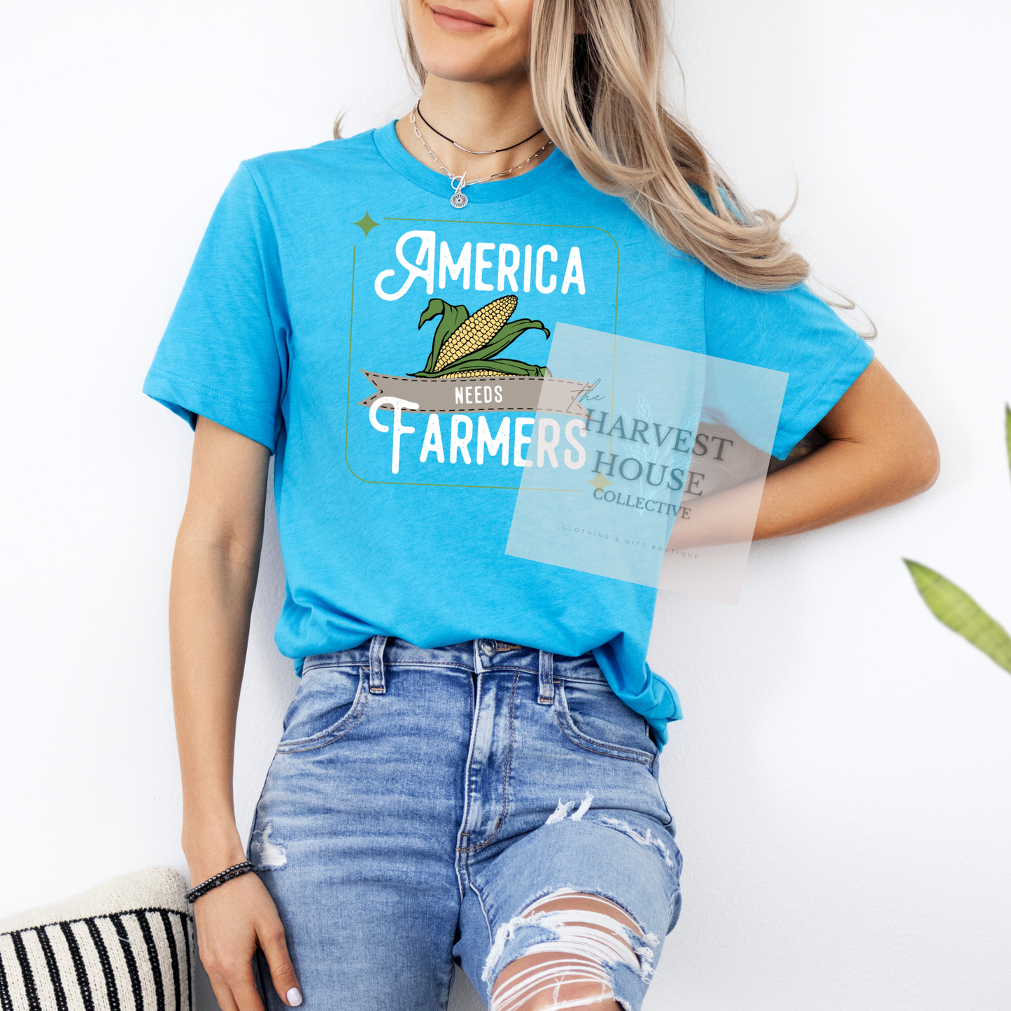 America Needs Farmers White Writing Bella Canvas Tee