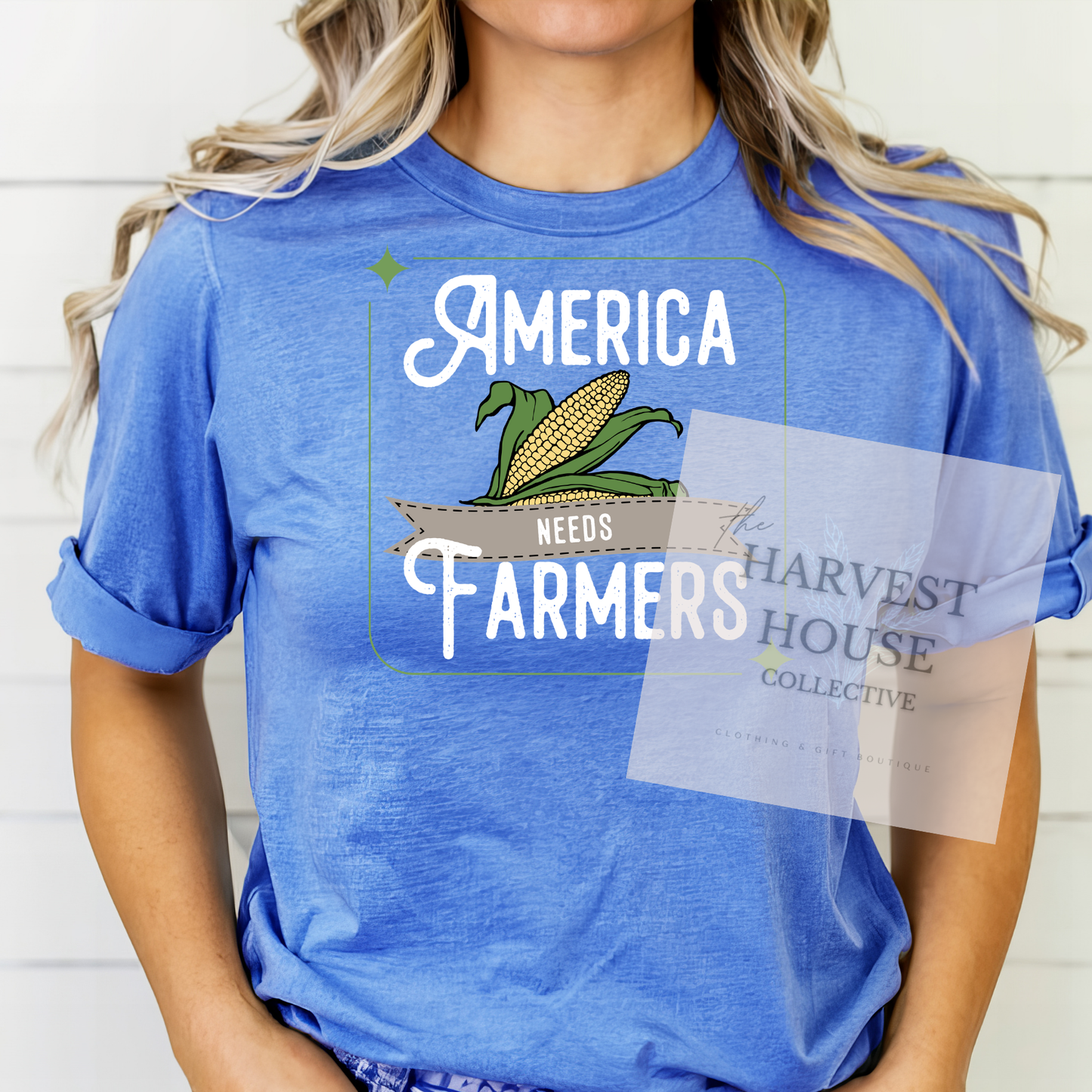 America Needs Farmers White Writing Bella Canvas Tee