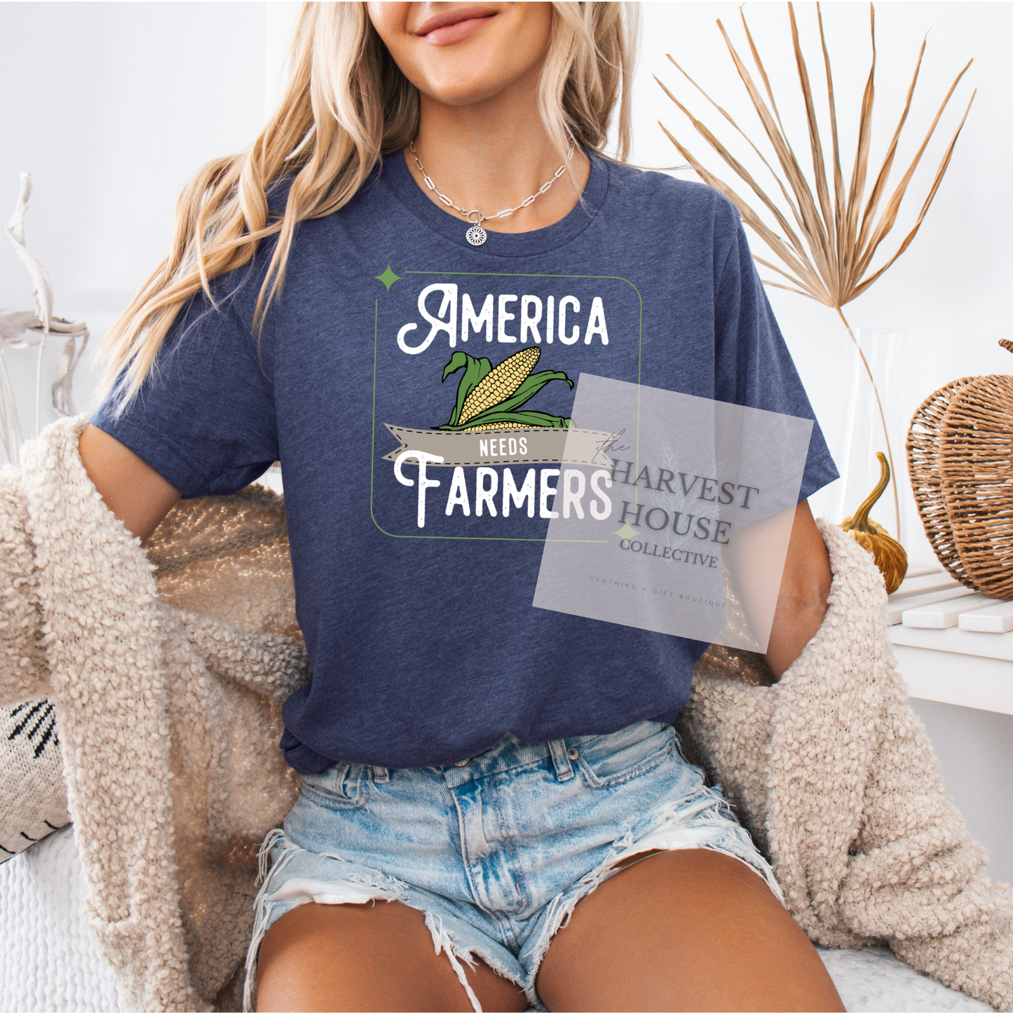 America Needs Farmers White Writing Bella Canvas Tee