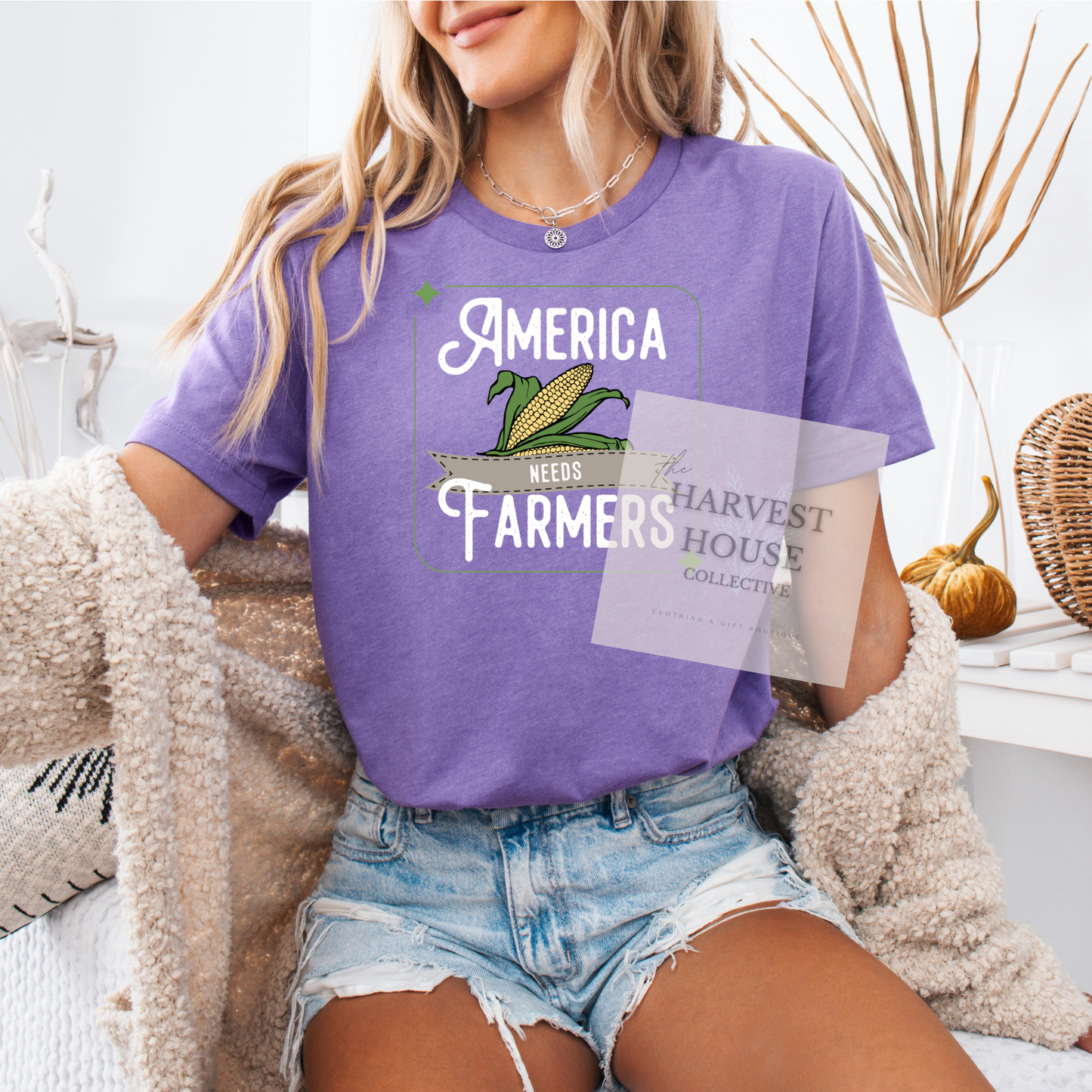 America Needs Farmers White Writing Bella Canvas Tee