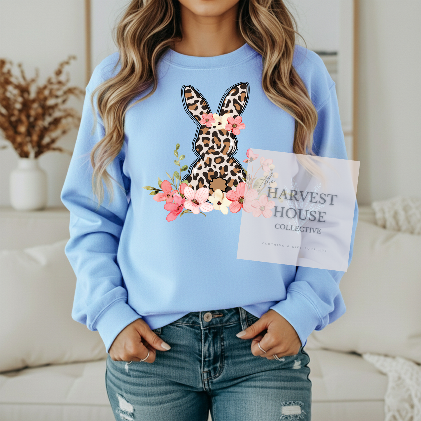 Leopard Easter Bunny Gildan Crewneck & Hoodie