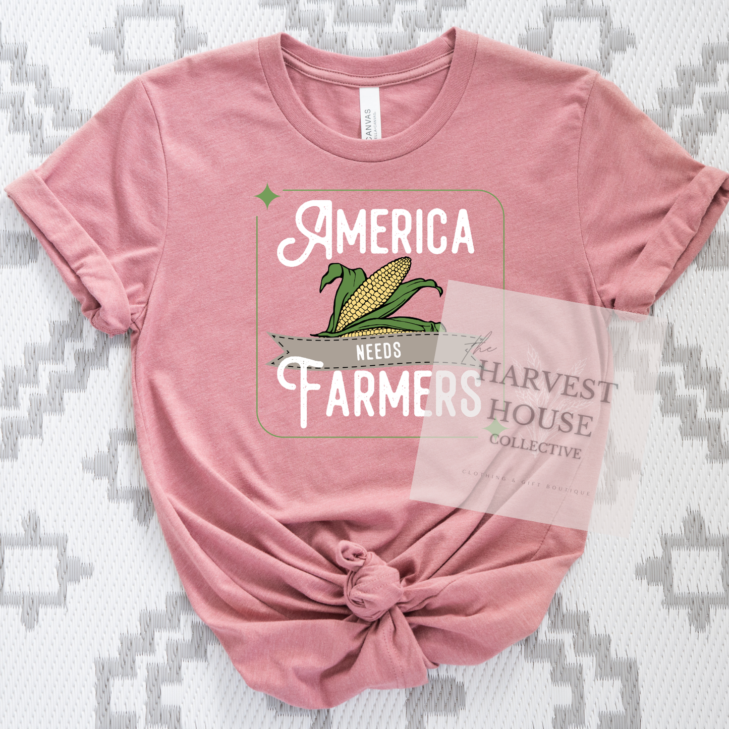 America Needs Farmers White Writing Bella Canvas Tee