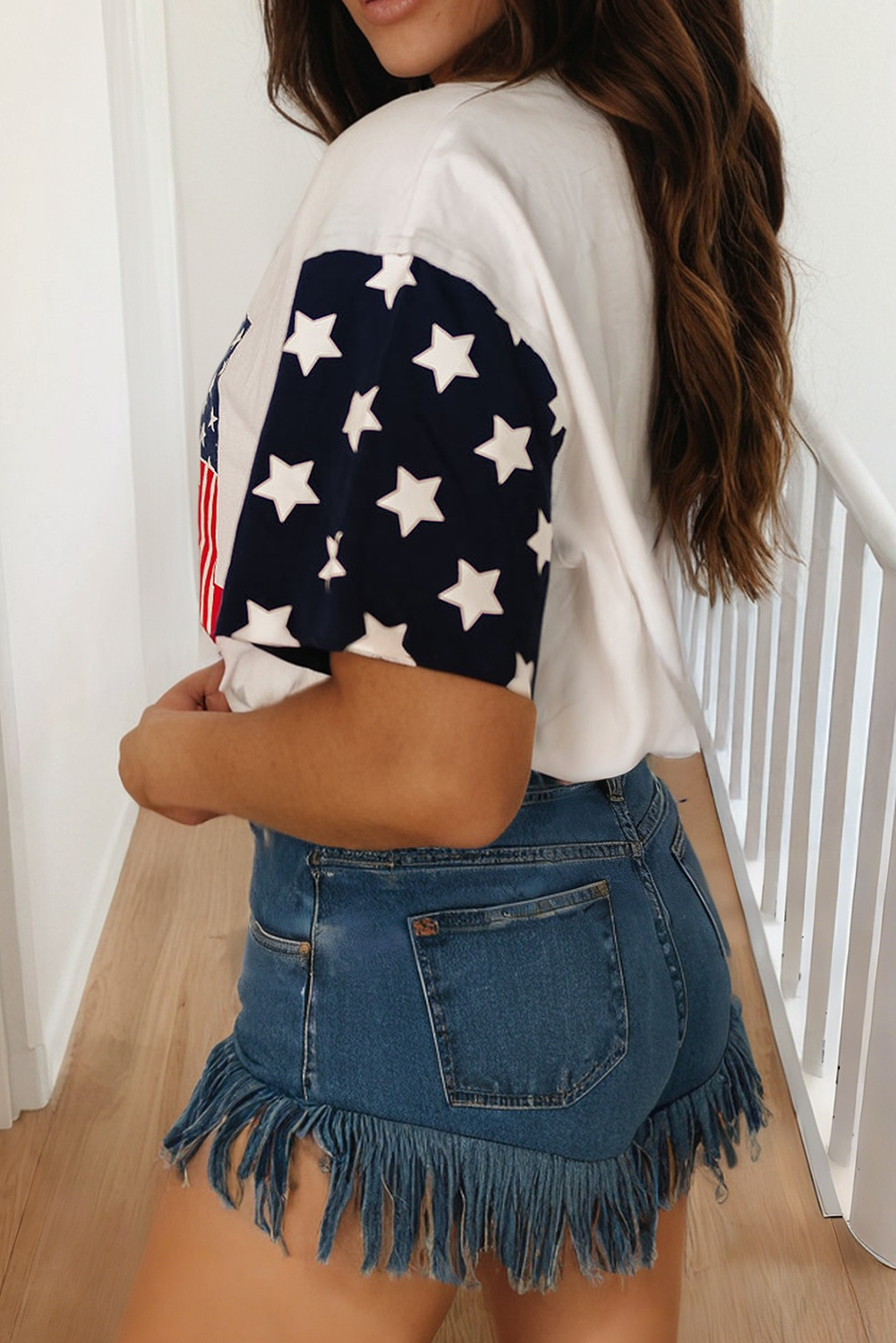 USA Flag Print Graphic Casual Tee